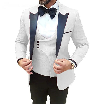 Trajes De Hombre Coat Pants Suits For Men Black Floral Peaked Lapel  Formal Dress Tuxedo Groom Wedding Suits For Men