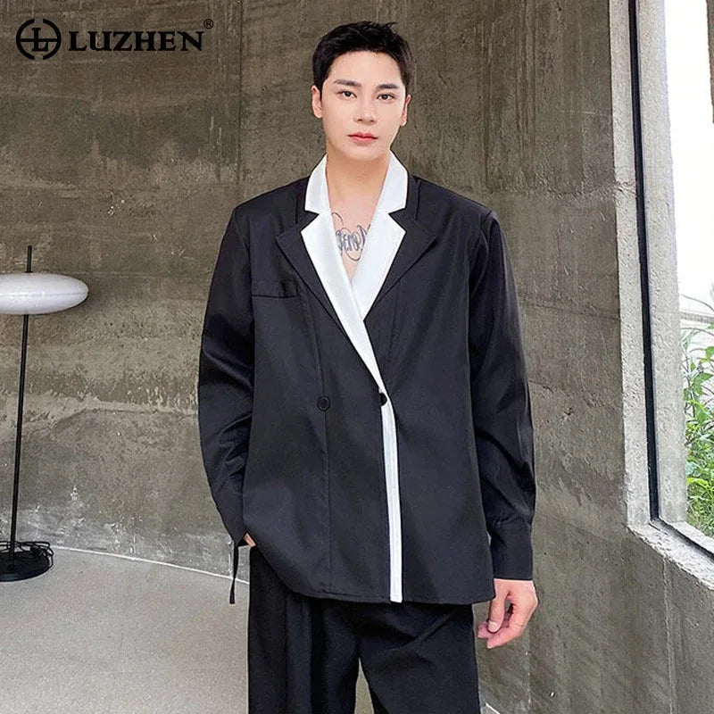 Collar Double 2026 Contrast Spring Layer New Color Casual Blazer Coat Men's Fashion Handsome Elegant Male Clothes JY8406