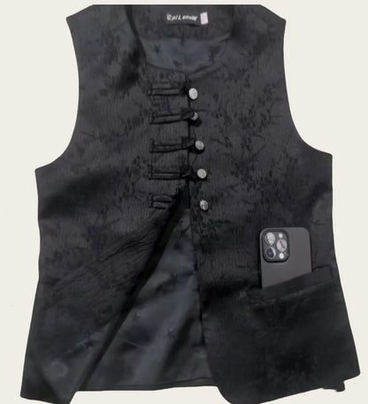 New Chinese Style Buckle Vest Coat For Women New Spring Autumn O-Neck Embroidery Sleeveless Jacket Fashion Jacquard Waistcoat