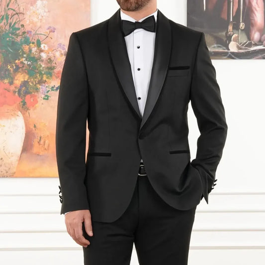 Men Suit 2 Pieces Black Single Button With Lapel For Wedding Banquet Party Prom Business Office Work Daily Jacket And Pants