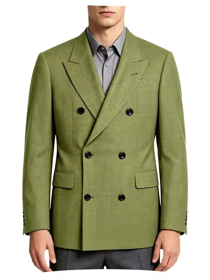 Men's Business Casual Linen Formal Suit Slim-fit Double-breasted Wedding Groom's Dress Party Daily Commuting