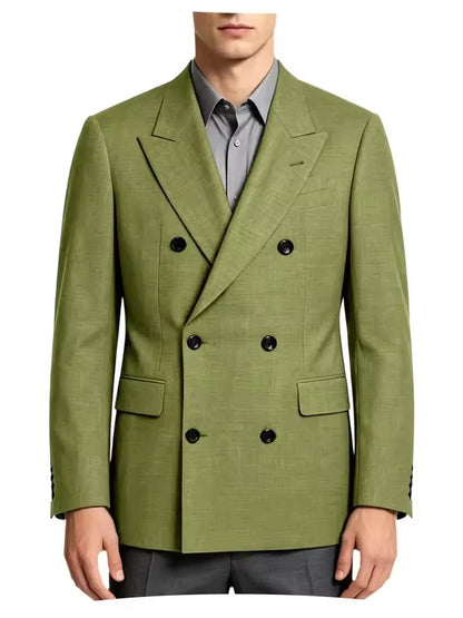 Men's Business Casual Linen Formal Suit Slim-fit Double-breasted Wedding Groom's Dress Party Daily Commuting