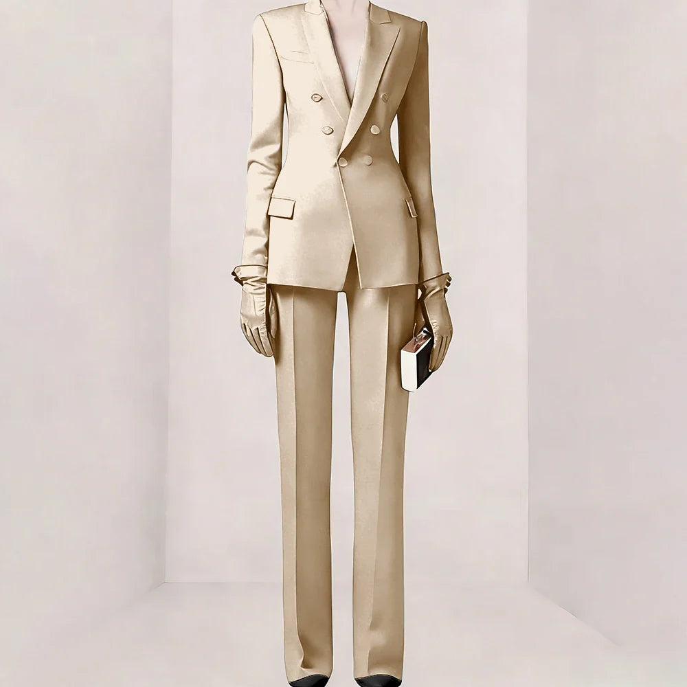 Purple Women Suit Double-breasted Peaked Lapel Two Pieces(Jacket+Pants) Modern Fashion Slim Business Office Lady Set Custom