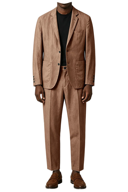 Men's Linen Blend 2-Piece Suit Notched Lapel Slim Fit – Casual Summer Beach Wedding Set
