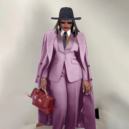 Modern Women's Suit New 3 Piece Pants Sets Blazer+Trousers+Overcoat Office Commute Elegant Style Banquet Dinner Formal Wear