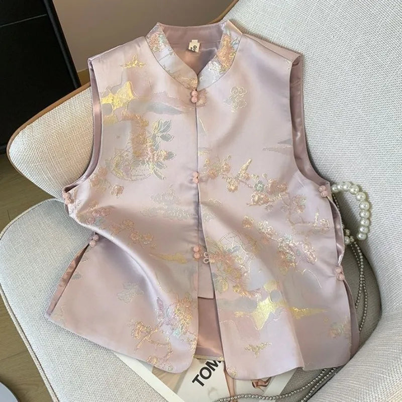 New Chinese Women's Waistcoat Vest Spring Autumn Retro Sleeveless Vest Jacket Coat Fashion Female Casual Tops Chaleco Mujer