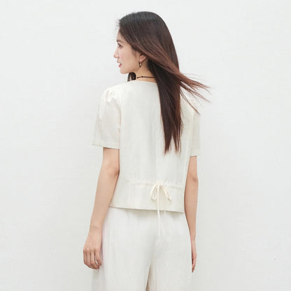 Women's Short Sleeve Blazer 2026 Summer Lyocell Linen Simple Commuter Slim Fit Tops Ladies Office Wear Q62XC7391