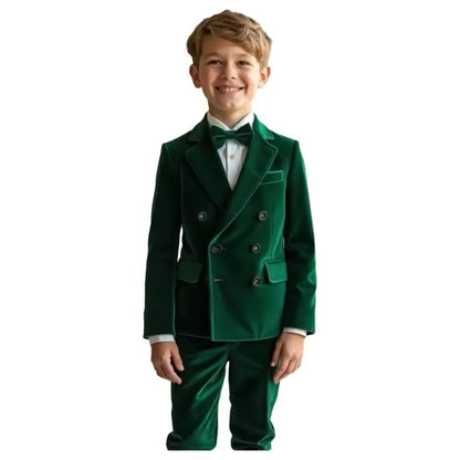 New Fashion Velvet Double Breasted Boys Two Piece Suit Kids Luxury Evening Wedding Page Boy Party Daily Casual Children Suit