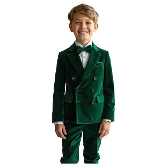 New Fashion Velvet Double Breasted Boys Two Piece Suit Kids Luxury Evening Wedding Page Boy Party Daily Casual Children Suit