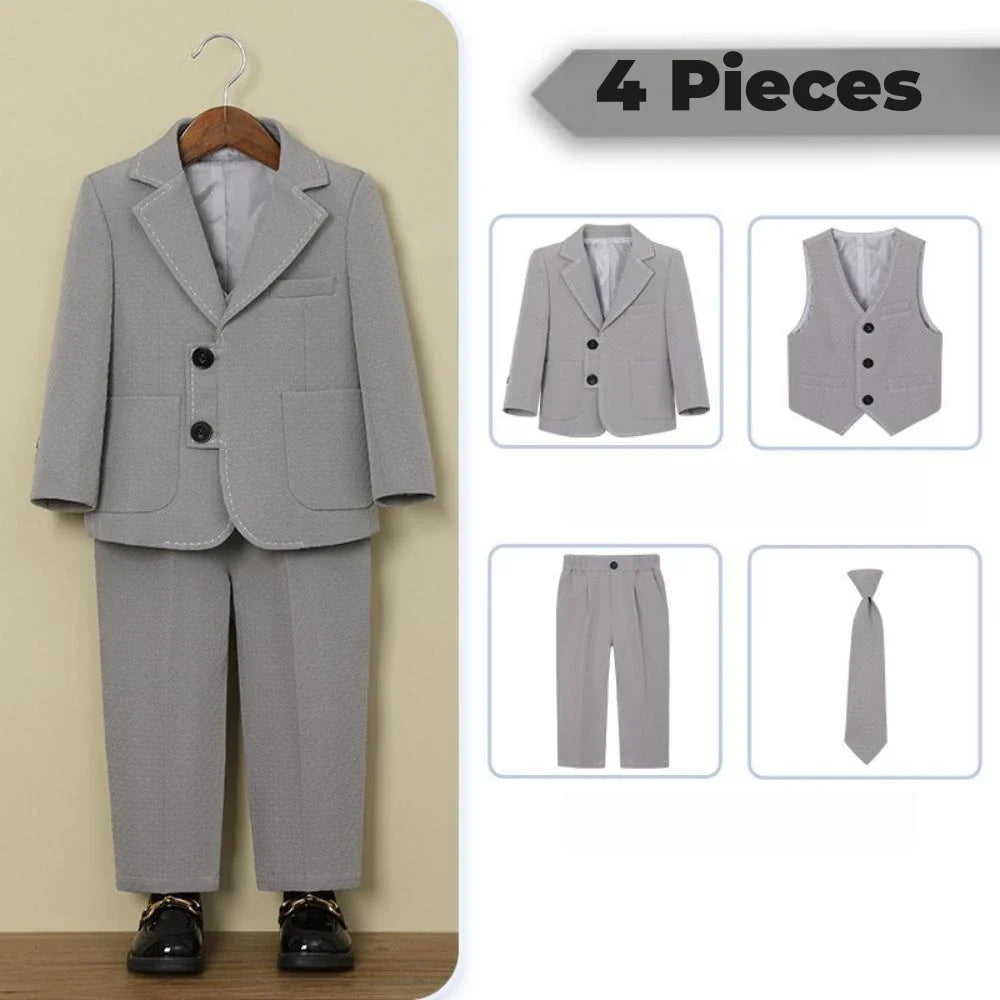 2026 New Jacquard Suit Set 4 Pieces Wedding Ring Bearer Outfit,Handsome Notched Lapel Kids Suits Party Tuxedo 90-160cm