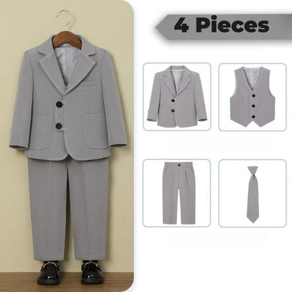 2026 New Jacquard Suit Set 4 Pieces Wedding Ring Bearer Outfit,Handsome Notched Lapel Kids Suits Party Tuxedo 90-160cm
