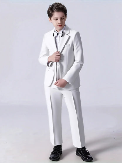 Boys Wedding Party Dress Children Performance Costome Kids New Year Red 4Pieces/Set Jacket Vest Pants Bowtie Photography Suit