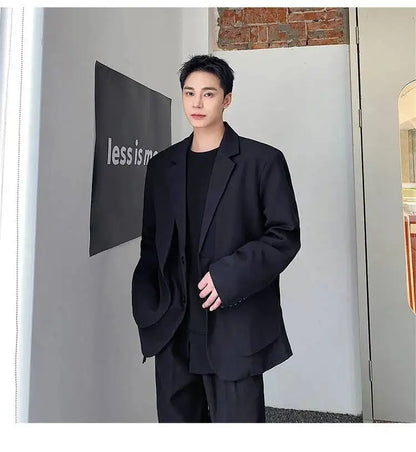 Men's British Dandy Style Blazer, Premium Textured Casual Suit Jacket, Structured Shoulders Light Mature Fashion Coat for Autumn