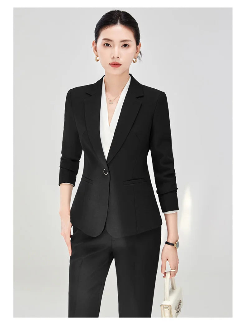 2025 new autumn and winter womens professional business formal fit two-piece suit jacket + pants. Elegant and stylish
