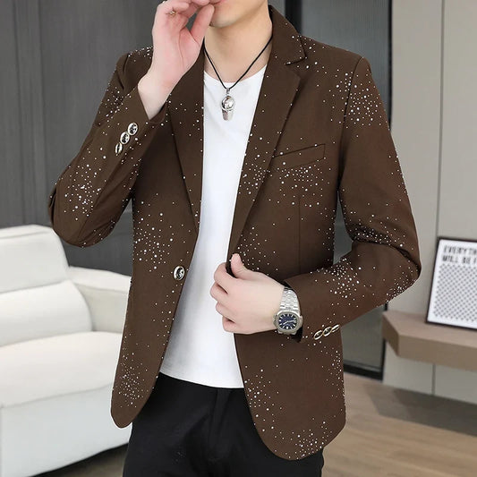 Blazer Men's Sequined High-end Hot Diamond Style Business Outdoor Travel Wedding Youth Slimming Casual High Formal Wear Blazer