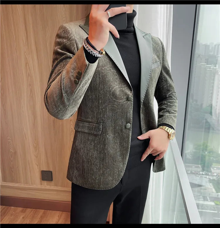High-quality men's fashionable suit jackets, autumn and winter casual patchwork suits, new high-end patchwork suits