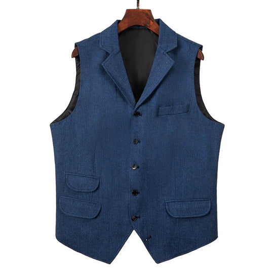 Men's Herringbone Suit Vest – Single Button Lapel Waistcoat for Wedding & Formal Events