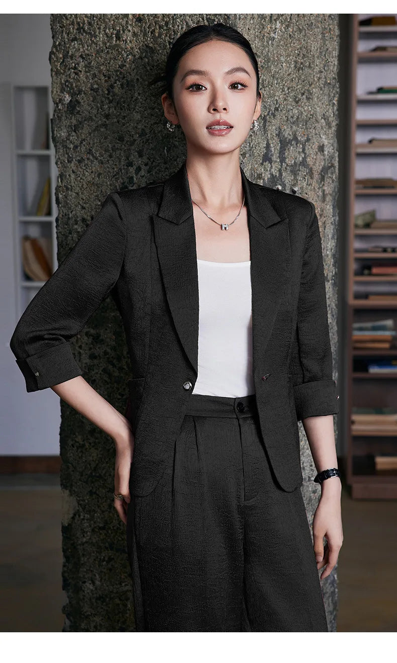 Fashion Office Ladies Blazer and Pants Suit Formal Angola Red Women Jacket Trouser Women Business Work Wear 2 Piece Set