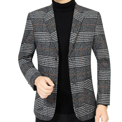 Man Suit Jacket Vintage Striped Single-breasted Non-ironing Male Blazer Casual Long Sleeve Breathable Casual Men Outerwear