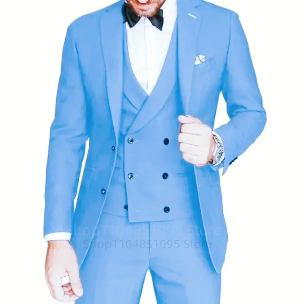 Costume de smoking 3 pièces gris coupe ajustée pour homme avec revers cranté, pour marié, mariage, affaires, ensemble veste, pantalon, gilet