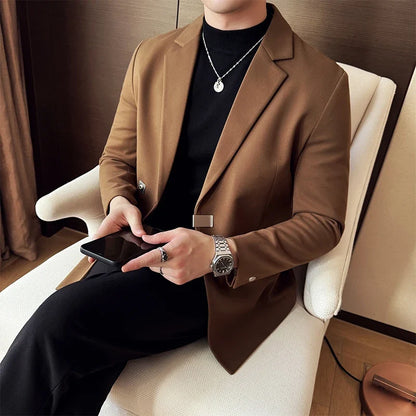 2024 Autumn Winter Men Blazers British Style Woolen Suit Jacket for Men's Business Casual Blazers Wedding Froom Dress Caots