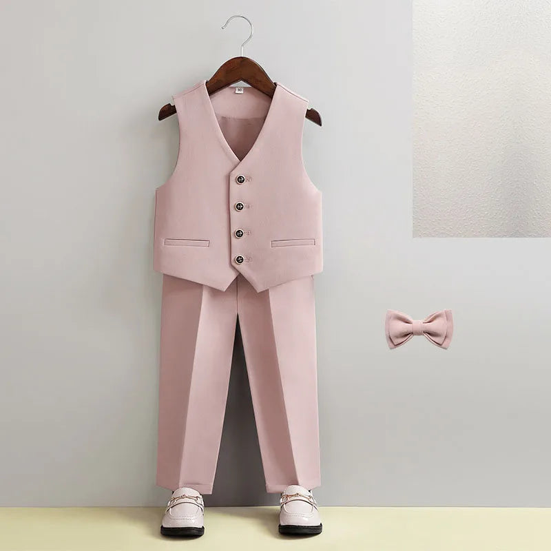 Children Formal Pink Wedding Dress Flower Boys Photography Suit Kids Stage Performance Outfit Baby Birthday Ceremony Costume