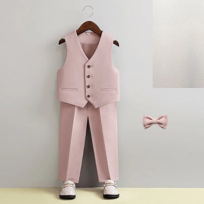 Children Formal Pink Wedding Dress Flower Boys Photography Suit Kids Stage Performance Outfit Baby Birthday Ceremony Costume