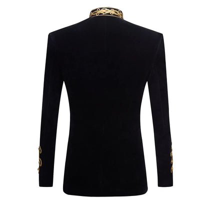 Blazer Rope Button Three-dimensional Men's European Court Dress Noble Retro Velvet Dress Singer Actor Stage Night Show Blazer