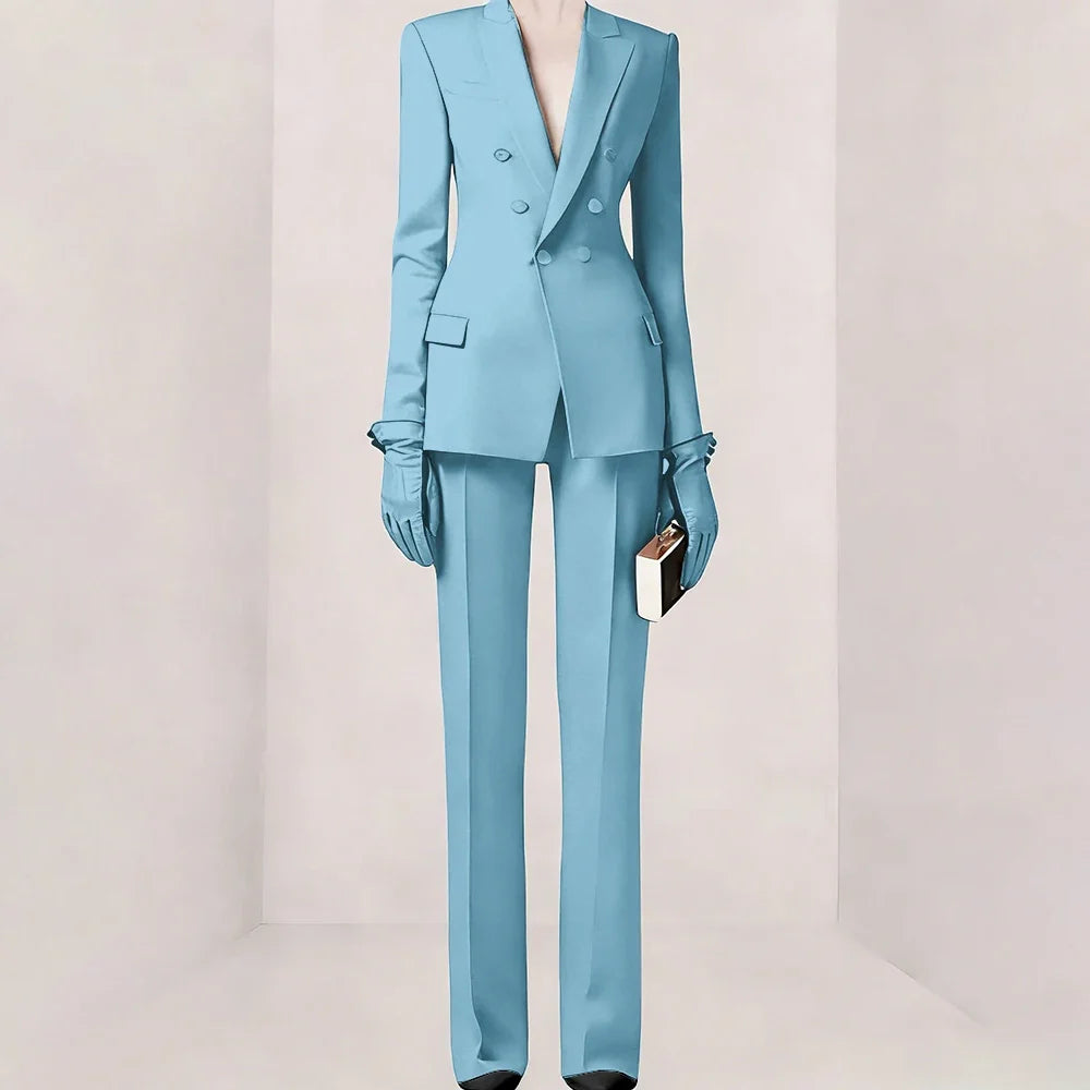 Purple Women Suit Double-breasted Peaked Lapel Two Pieces(Jacket+Pants) Modern Fashion Slim Business Office Lady Set Custom