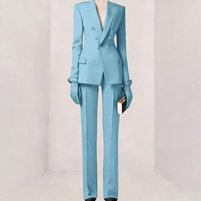 Purple Women Suit Double-breasted Peaked Lapel Two Pieces(Jacket+Pants) Modern Fashion Slim Business Office Lady Set Custom