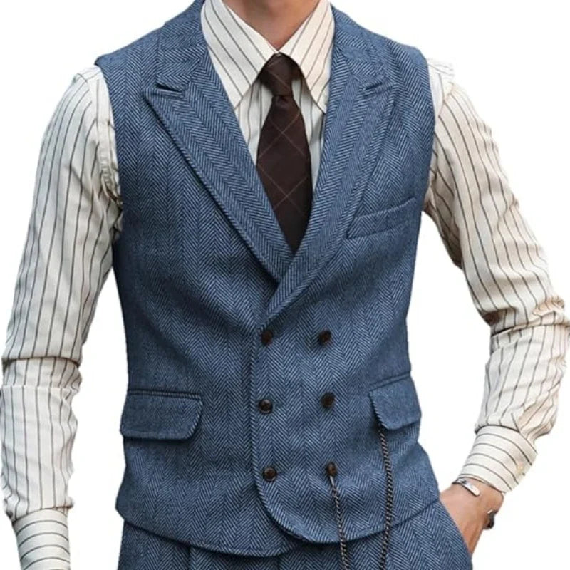Men's Double Breasted Dress Vest Smart Casual Waistcoat for Business and Formal Occasions