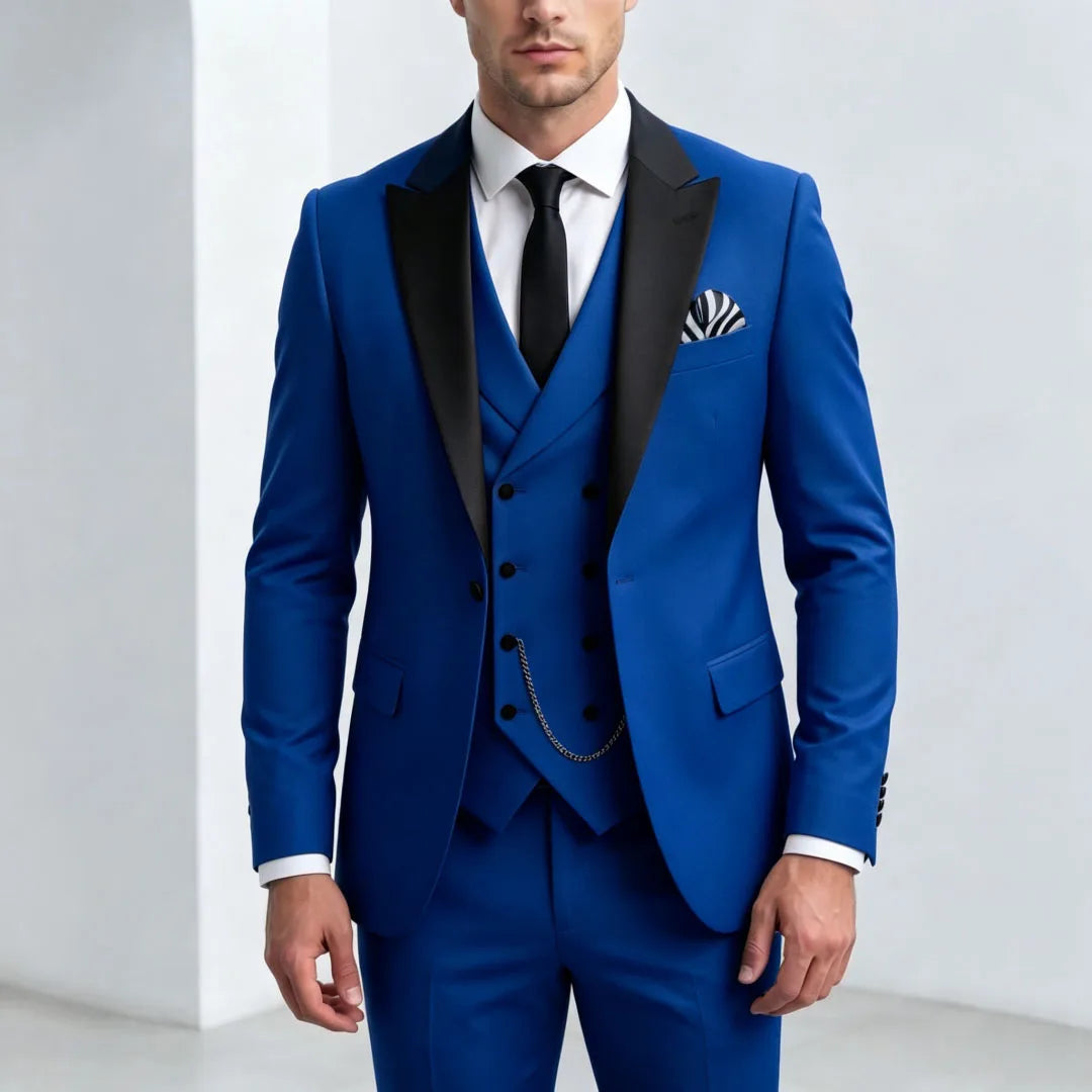 Men Suit Yellow 3 Pieces With Black Lapel For Wedding Groom Birthday Banquet Party Business Work Office Set Jacket Vest Pants
