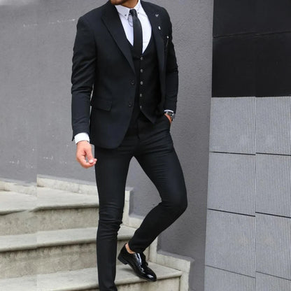 Navy Blue Stripes Double Breasted Suits Men 2 Pieces Slim Fit Men's Wedding Suits Blazer Groom Tuxedo Jacket with Pants Set