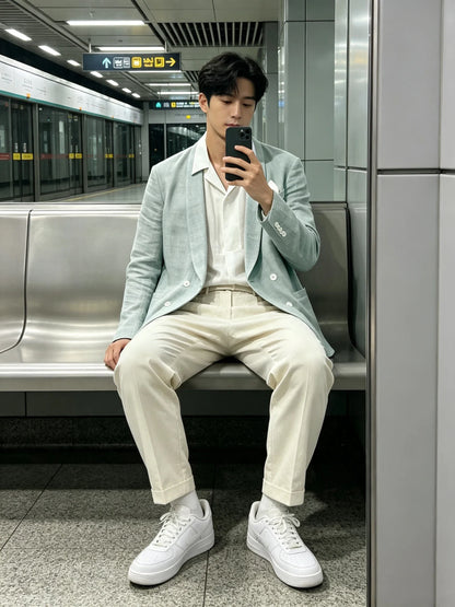 Summer Cotton Linen Blend Men Blazer Double Breasted Casual Suit Jacket Lightweight Soft Elegant Dress Coat For Prom Work Party