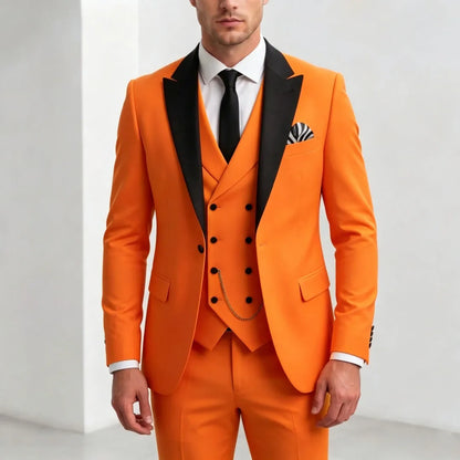 Men Suit Yellow 3 Pieces With Black Lapel For Wedding Groom Birthday Banquet Party Business Work Office Set Jacket Vest Pants
