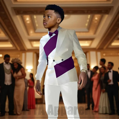 Boys Color Block 2 Piece Suit Set Double Breasted Blazer with Pants Formal Wedding Party Prom Attire Stylish Children's Suit