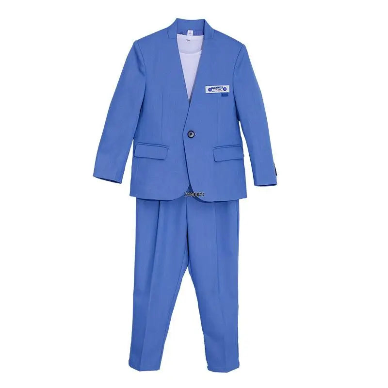 Boys Formal Suit Set Kids Wedding Tuxedo Jacket Pants Blue Ceremony Outfit