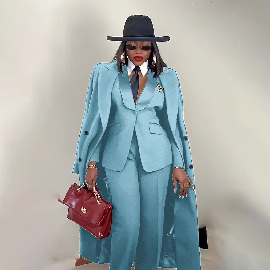 Modern Women's Suit New 3 Piece Pants Sets Blazer+Trousers+Overcoat Office Commute Elegant Style Banquet Dinner Formal Wear