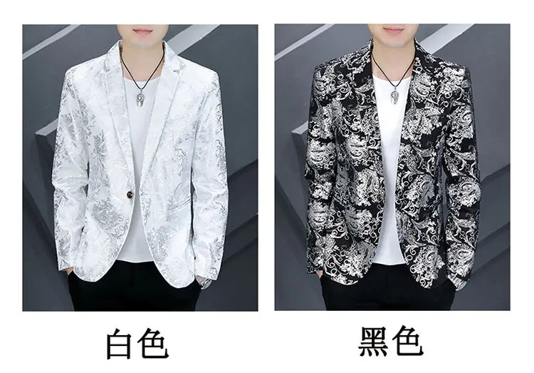 Blazer New Men's Fashion Business Gentleman Gentleman Hot Stamping Print Outdoor Performance Trend Wedding Banquet Casual Blazer