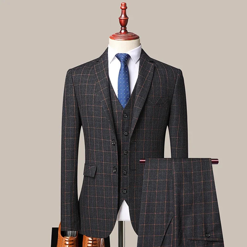 Men's 3-Piece Suit Slim Fit Blazer Vest Trousers Smart Casual Business Formal