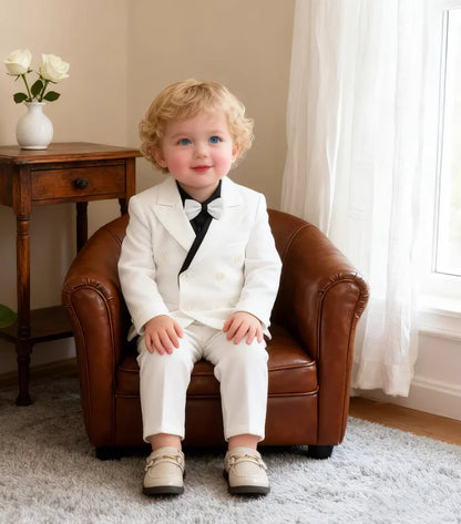 Children's White Suit Set Boys Autumn Winter Piao Host Speech Performance Costume Kids Wedding Birthday Party Photography Outfit
