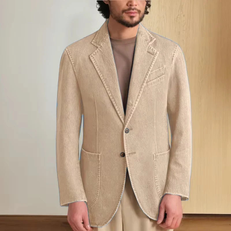 Men's Stretch Denim Blazer Classic Fit Notch Lapel 2 Button Suit Jacket Soft Breathable Business Casual Sport Coat For Spring