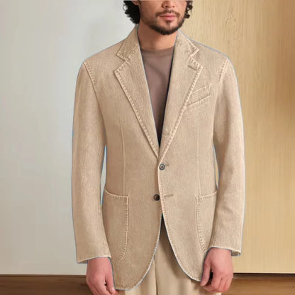Men's Stretch Denim Blazer Classic Fit Notch Lapel 2 Button Suit Jacket Soft Breathable Business Casual Sport Coat For Spring