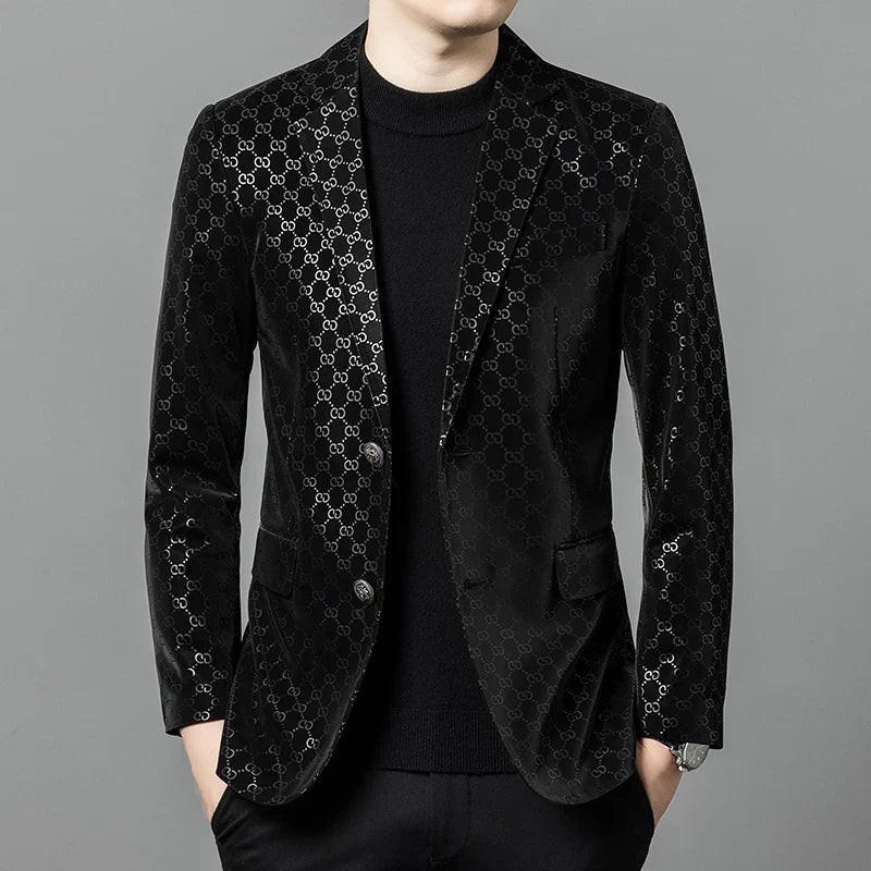 Men's Sheepskin Leather Blazer – Smart Casual Winter Jacket Black