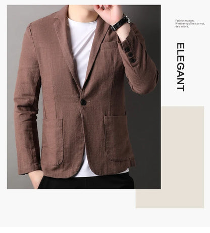 Spring and Summer New High Quality Men's Linen Suit Fashion Handsome Slim-fit All-in-one Trend Men's Coat 70% Ramie 30% Cotton