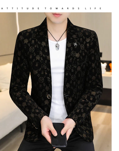 Blazer New Men's Fashion Corduroy Business Gentleman Slim Letter English Style Outdoor Performance Wedding Banquet Casual Blazer