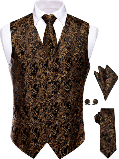 Men's Vest and Tie Set – Paisley Floral Waistcoat with Necktie for Weddings and Business Occasions