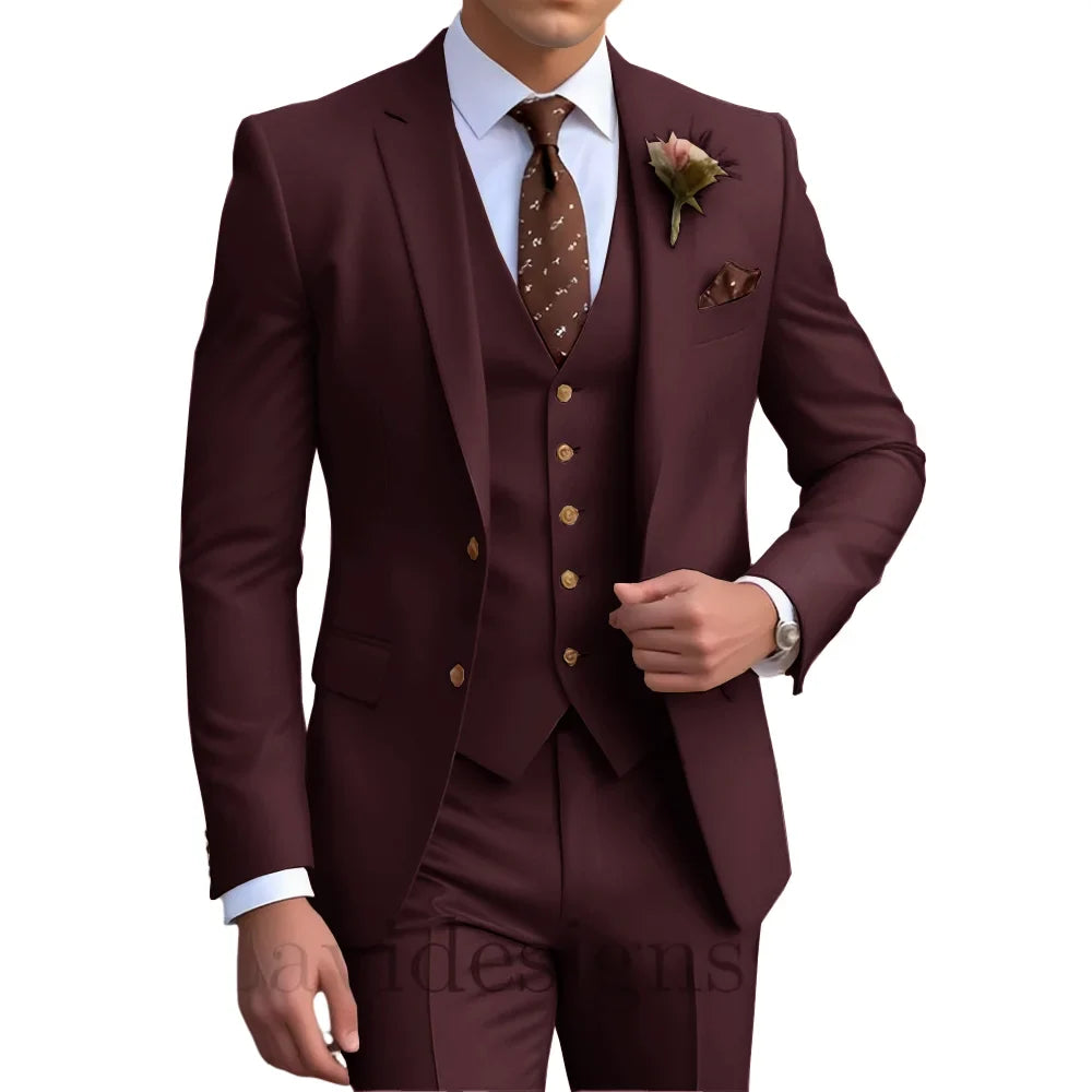Elegant Men's Wedding Tuxedo Slim Blazer Pants Vest 3 piece Suit XS-5XL Custom Youth Suit 2025 New Style Suits
