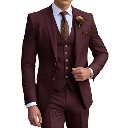 Elegant Men's Wedding Tuxedo Slim Blazer Pants Vest 3 piece Suit XS-5XL Custom Youth Suit 2025 New Style Suits