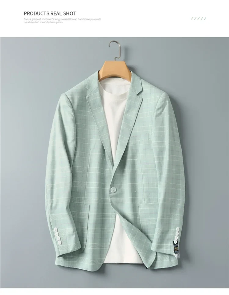 2025 Autumn Casual Business Suit Jacket for Men Slim Fit Plaid Social Office Blazers Men Wedding Groon Dress Coats Men Clothing